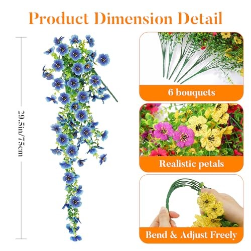 6 Bundles Artificial Flowers for Spring Red Yellow Fuchsia Purple Pink Blue gallery