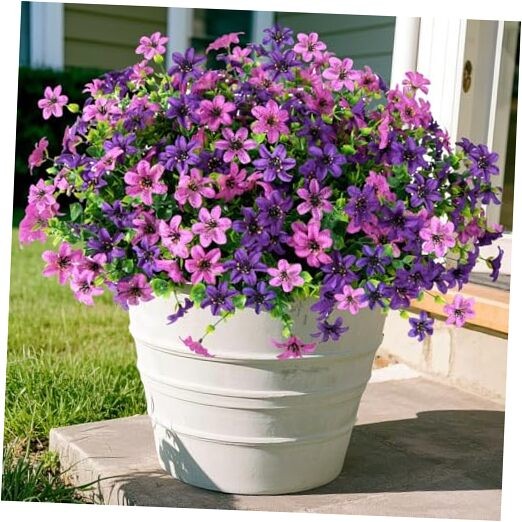 Artificial Flowers for Outdoors, 12 Bundles Multicolor Faux Silk Double Purple gallery