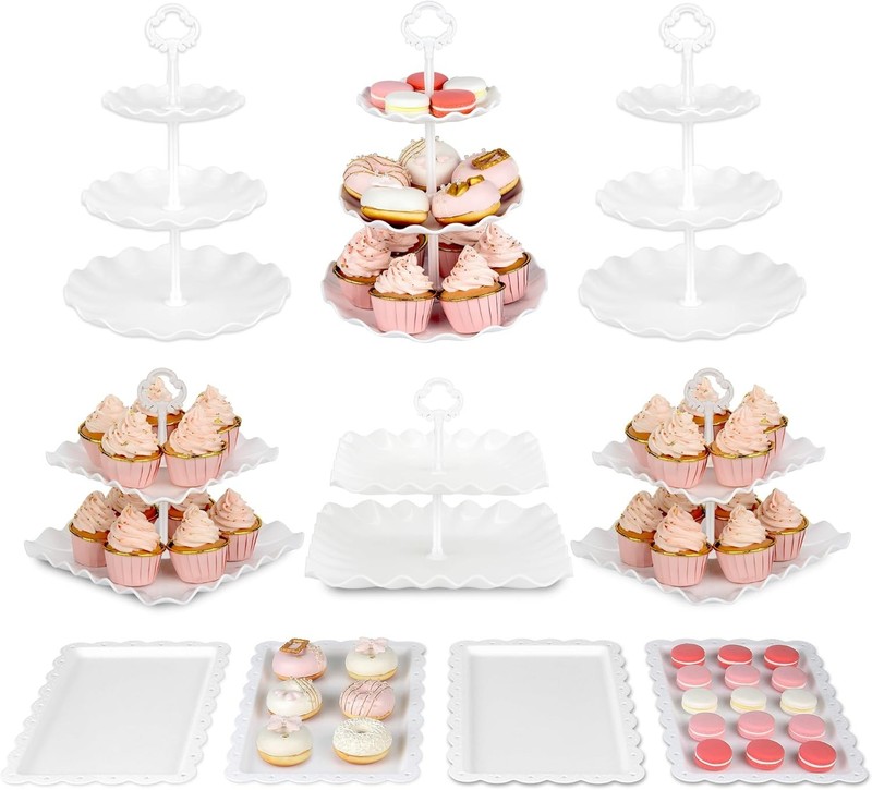Pack of 10 Cake Stand Set W/ 3 x Two-Tier & 3 x Three-Tier Cupcake Stands New gallery