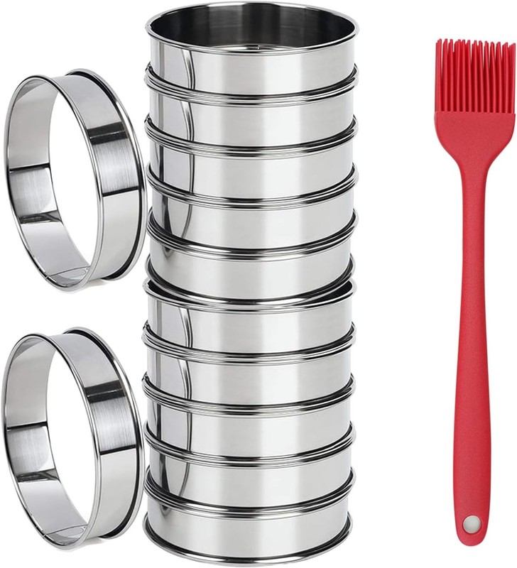 12 Pieces English Muffin Rings – 4+3 ½ Inch Tart Rings, Stainless Steel Rolled