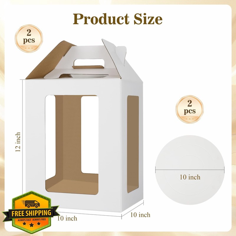 Generic 2 Pack White 10x10x12" Tall Cake Boxes gallery