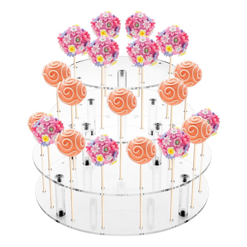 Acrylic 3 Tier Cake Pop Stand 36 Holes Clear Lollipop Holder Display Rack