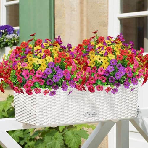 Artificial Flowers for Outdoors, Fake Faux Plants 12 Purple Red Yellow Hot Pink gallery