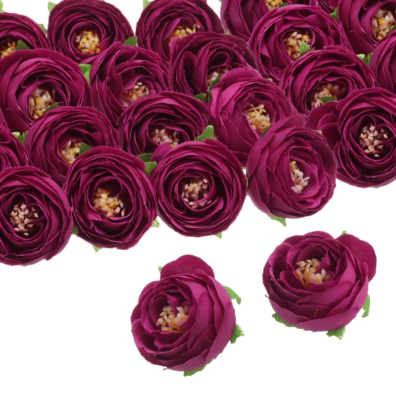 30pcs Artificial Camellia Flower Heads 1.2″Silk Fake Camellia Heads Deep Purple