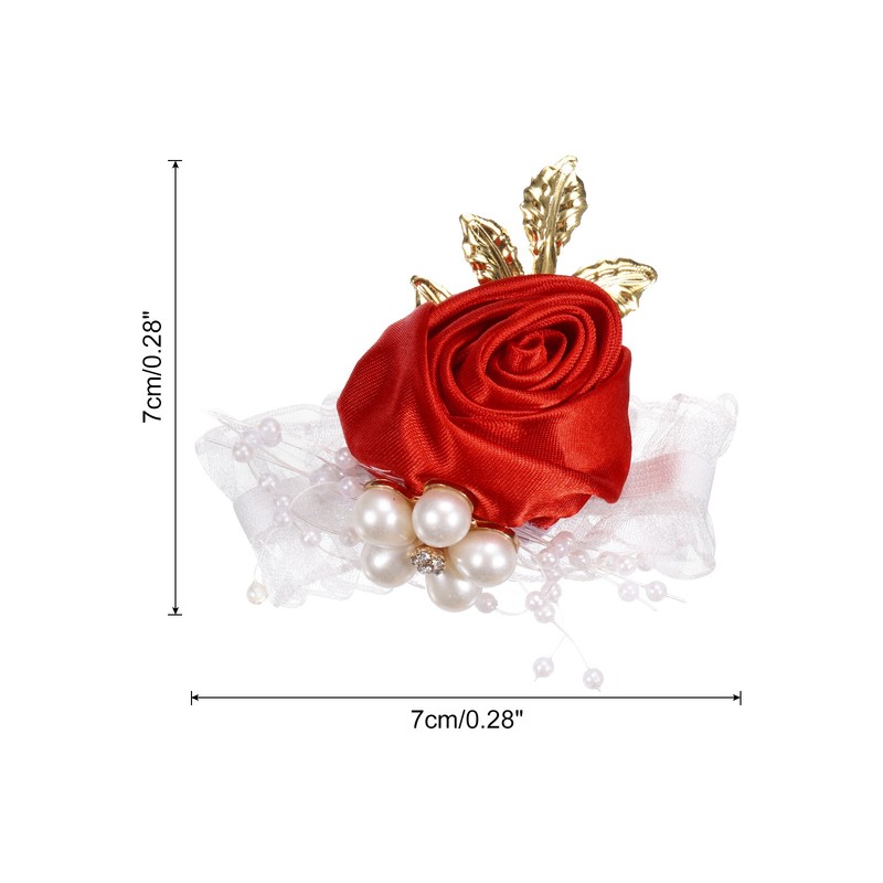Wrist Corsage Artificial Flower Bracelets Rose Decorative 7x7cm Red gallery
