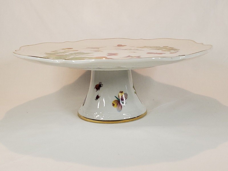Lenwile Ardalt Pedestal Cake Plate Strawberry Butterfly Garden Vintage 6181  gallery