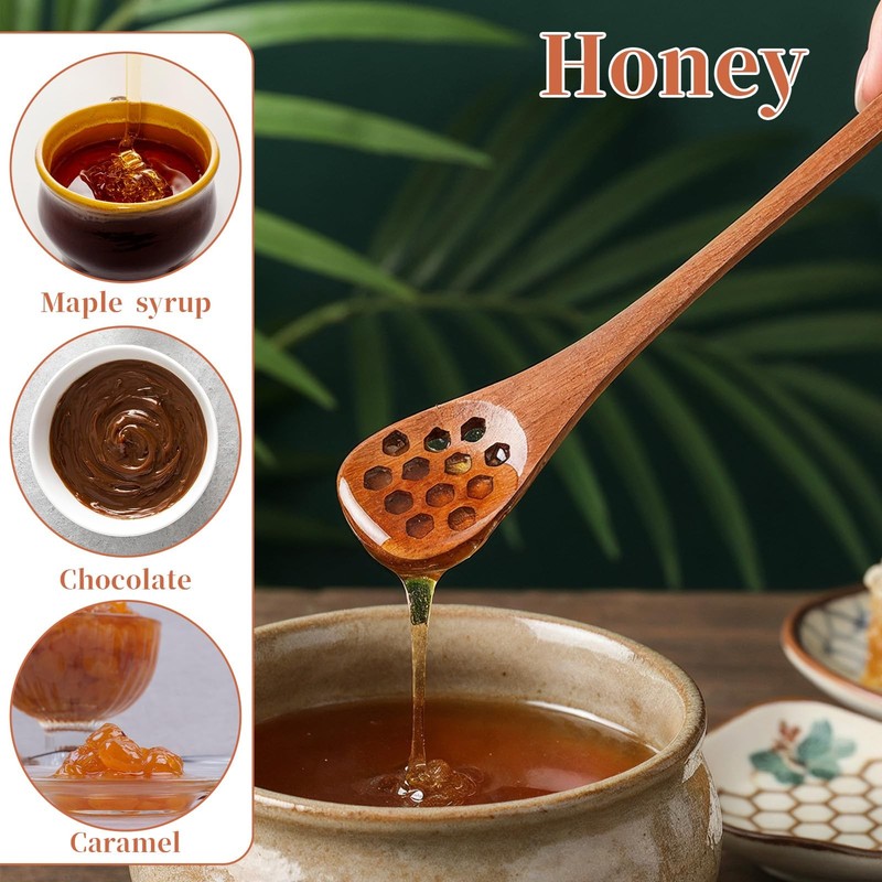 6 PCS Wood Honey Spoon Dipper, 7 Inch Honey Comb Sticks with Long Handle, Reu... gallery