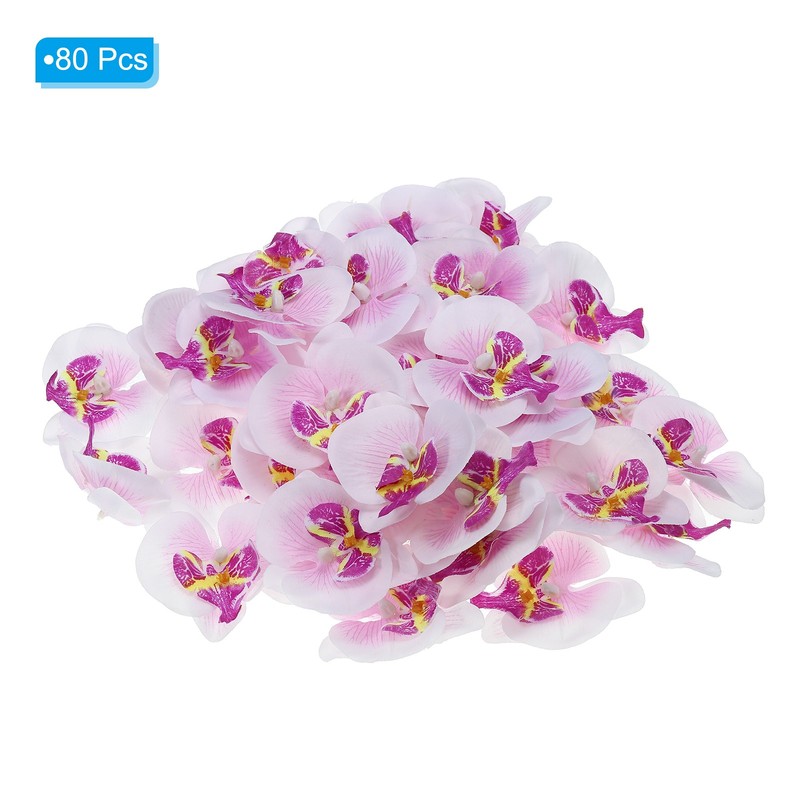 2.8" Artificial Orchid Flower Heads, 80pcs for Floral Decoration, Purple White gallery