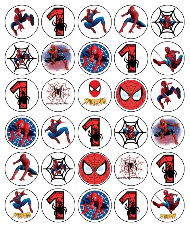 Spiderman Age 1-10 Edible Cupcake Toppers Wafer Superhero Cake Decorations