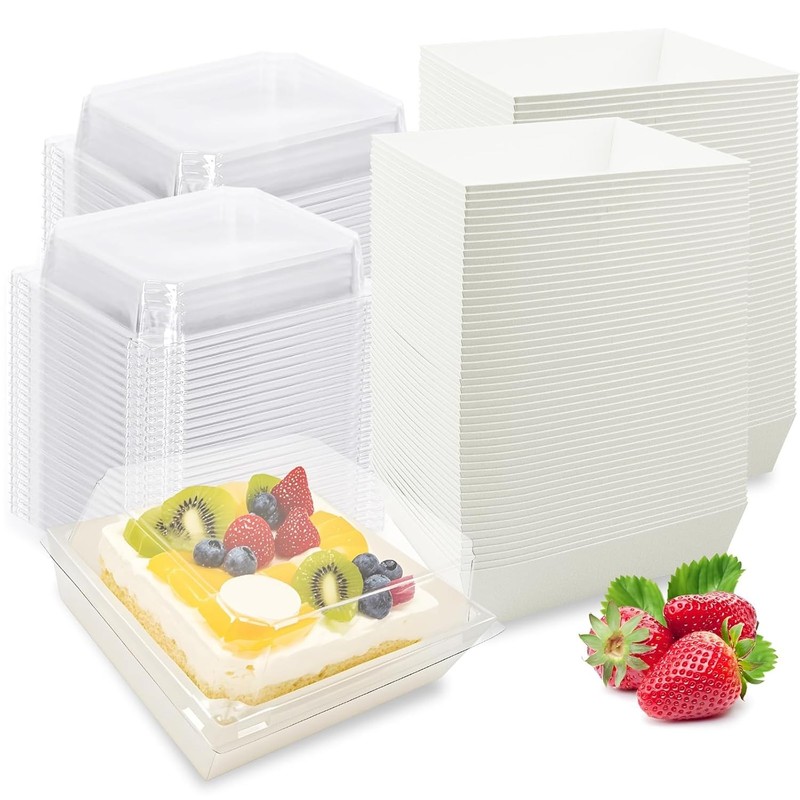 100 Pack Small Charcuterie Boxes W/ Clear Lids 5 Inch White Disposable Paper