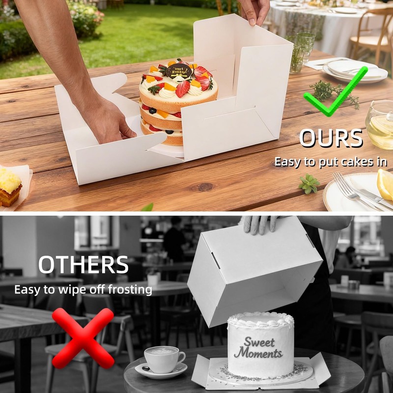 White Cardstock Square Cake Boxes Window Multi Layer Bakery Box 8x8x8 In 10P gallery