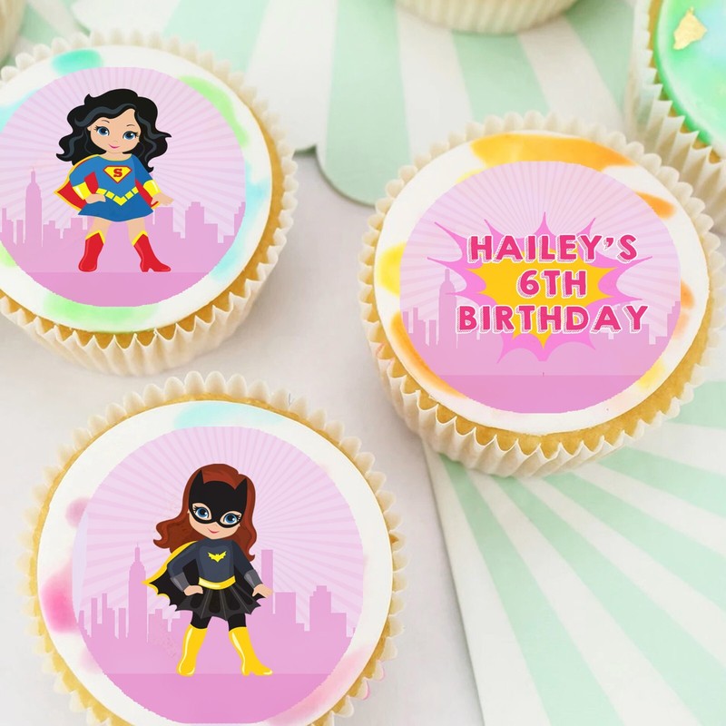 Superhero Girls Wonderwoman Pre-cut Edible Icing Cupcake or Cookie Toppers