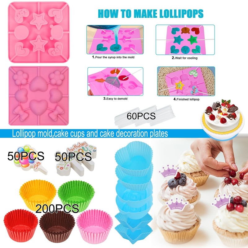 Ultimate Cake Decorating Kit - 730 Pcs Cake Pop Supplies, Turntable, Piping Bags gallery