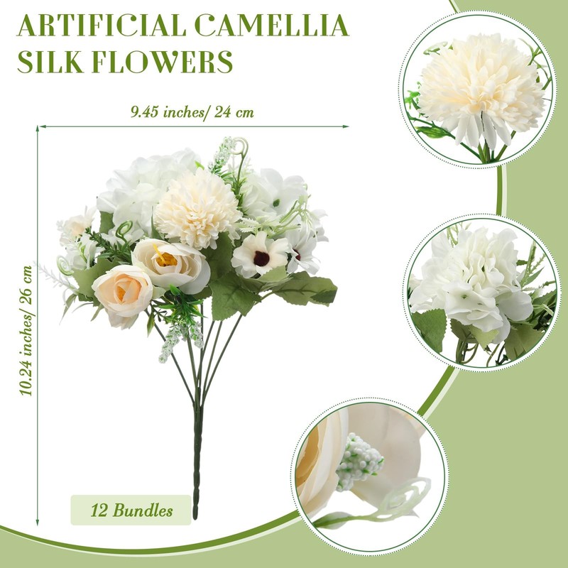 Tigeen 12 Bundles Peonies Artificial Flowers Faux Roses Silk Flowers Hydrangea gallery