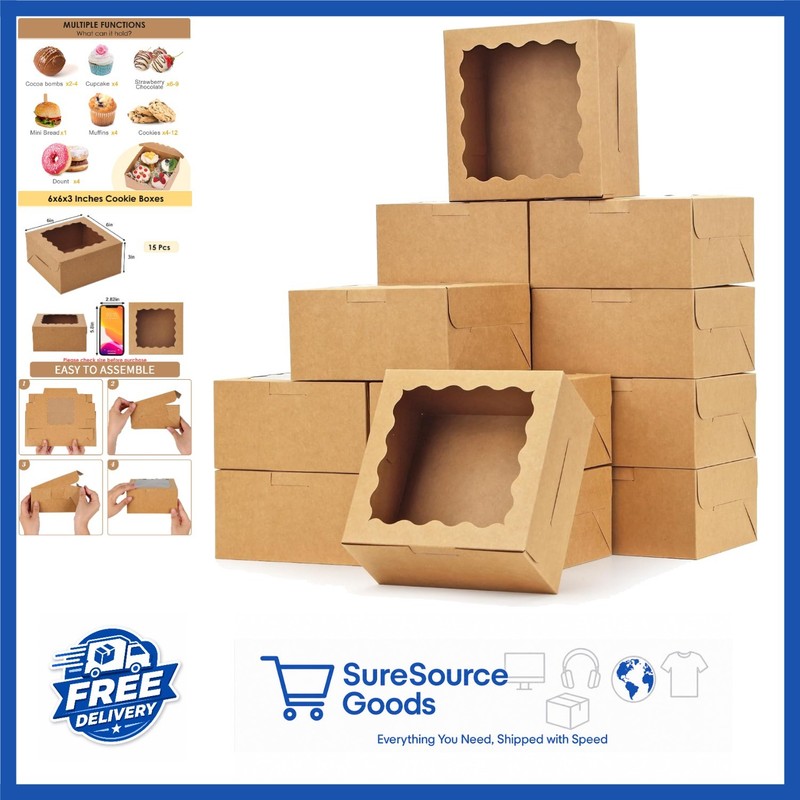 Sturdy 15 Count Bakery Boxes with Window for Chocolate Strawberries, Brown