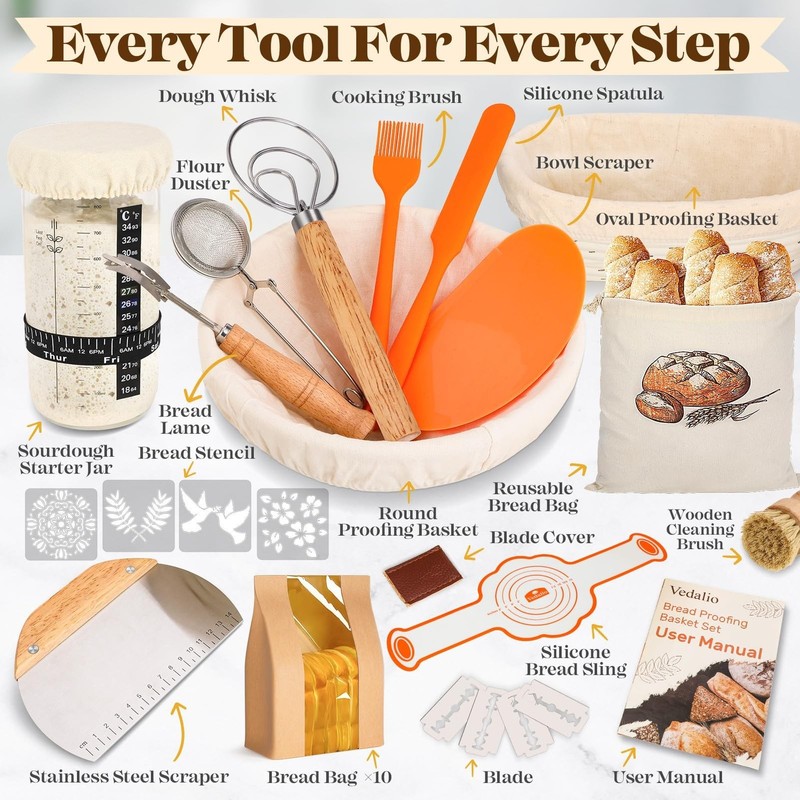 Sourdough Bread Baking Supplies, Sourdough Starter Kit, Bread Proofing Basket... gallery