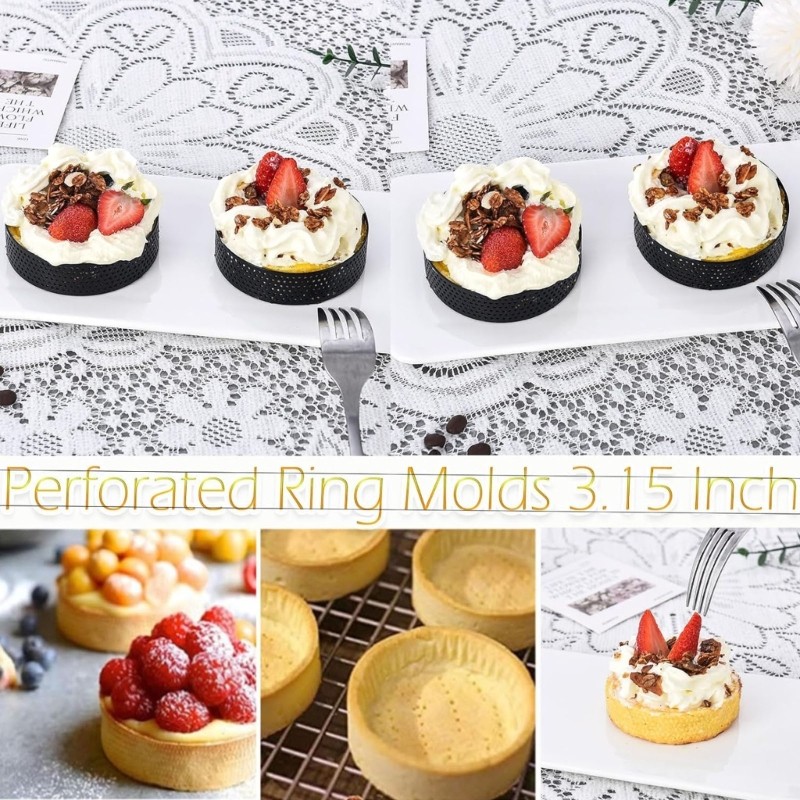 8PCS Stainless Steel Baking Rings with Holes 10cm Dessert Mold for Home Kitchen gallery