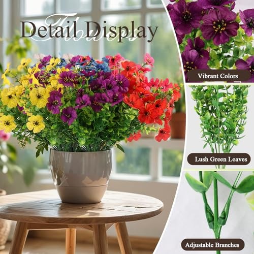 Artificial Flowers for Outdoors, 16 Bundles UV Resistant Fake Mixed Colors gallery
