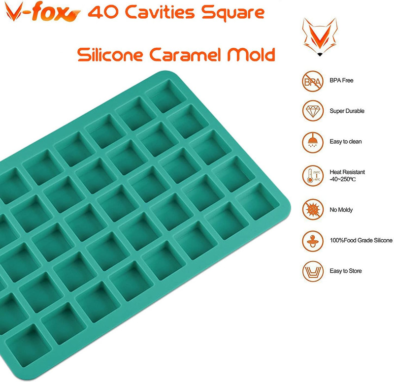 2 Pack 40-Cavity Square Caramel Truffles Silicone Mold,Chocolate Hard Candy Mold gallery