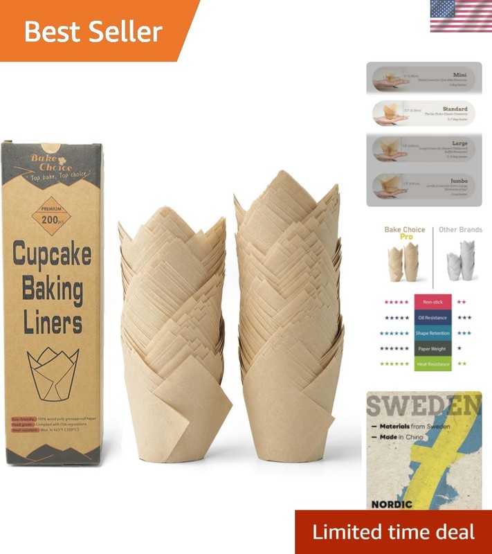 Unbleached Tulip Cupcake Liners – 200 Count for Parties & Events
