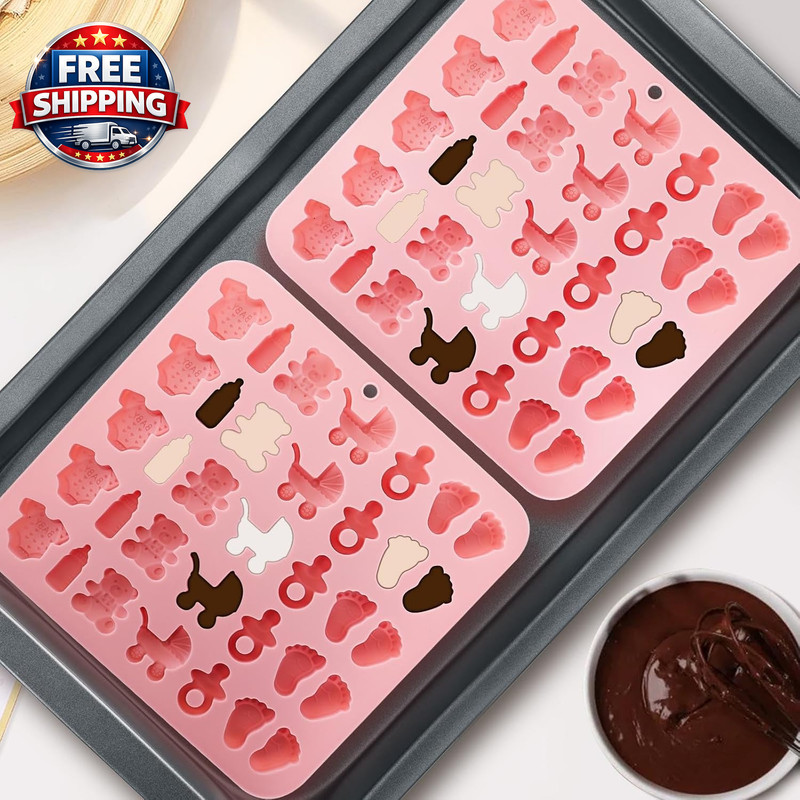 Baby-Shower Theme Candy Silicone Molds 2PCS, Chocolate Moulds with Cute Patterns gallery