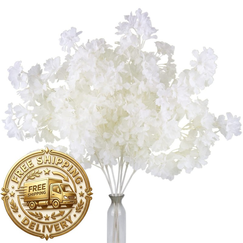 Pusuny Cherry Blossom Branches 35 Inch for Tall Floor Vase White 5PCS