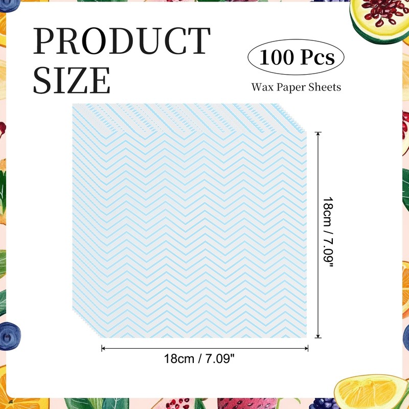100 Pack Wax Paper Sheets, 7.1" x 7.1" Wavy Stripes Wrapping Paper, Blue gallery