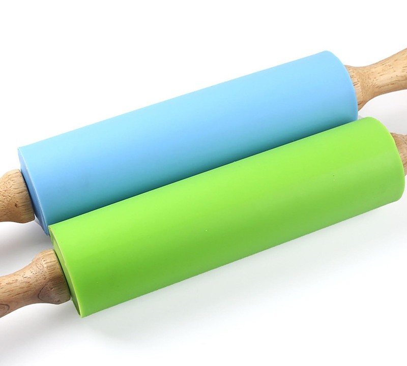 Silicone Rolling Pin, Green 11.4 Inch Pin with Wooden inch, gallery