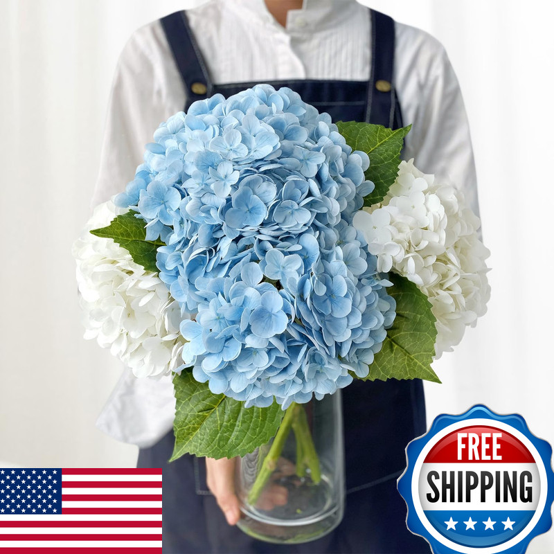 Jinwoe Large Latex Real Touch Hydrangea Artificial Flowers 21 Latex Real Touch