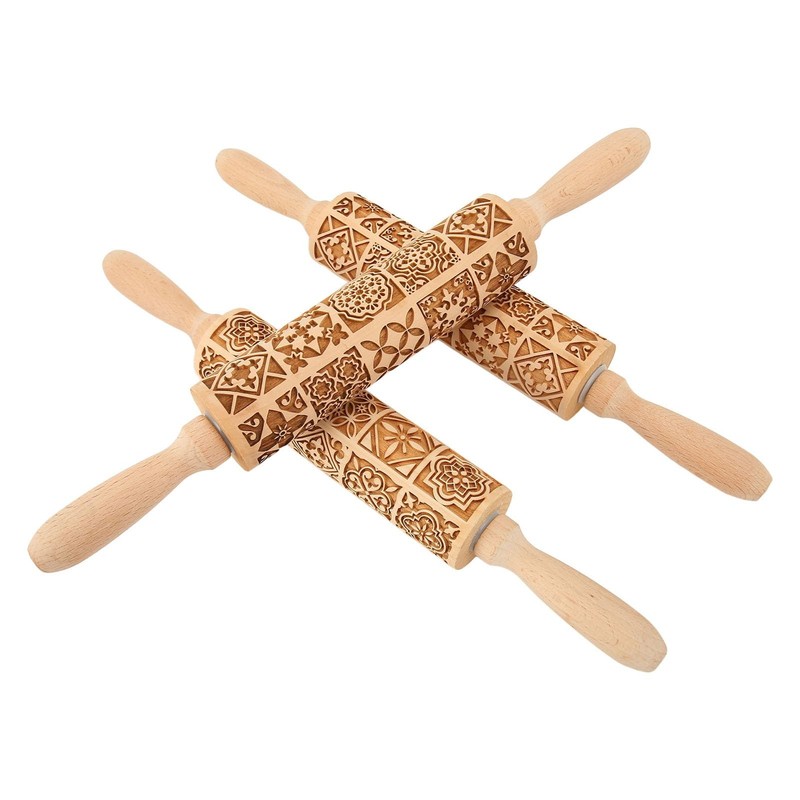 3pcs Wooden Embossed Rolling Pin, Practical Engraved Embossing Rolling Pin wi... gallery