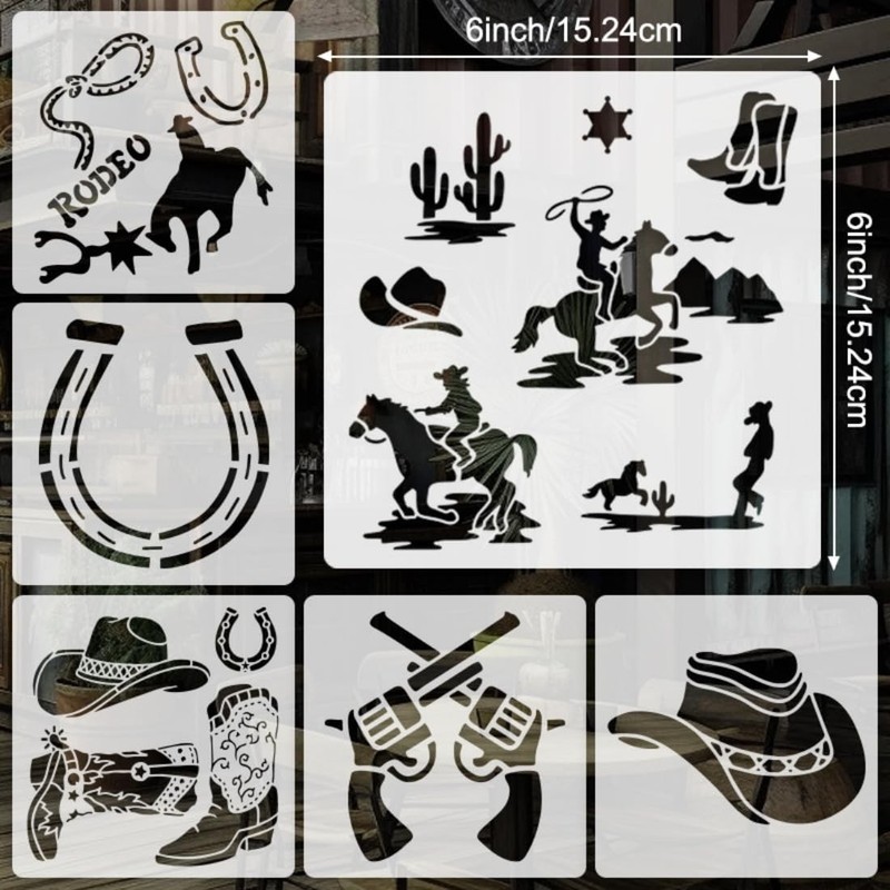 20 PCS 6x6 Inch Western Cowboy Stencils PET Plastic Painting Template DIY gallery