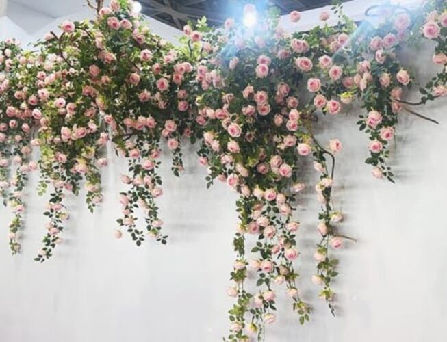 2Pcs 12Ft Bendable Artificial Flower Garland Faux Rose Vine Hanging 2pcs Pink gallery