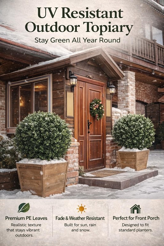 Qaouiep Real Touch Leaves Artificial Topiary Trees 24 T 17 W Faux Boxwood Set gallery