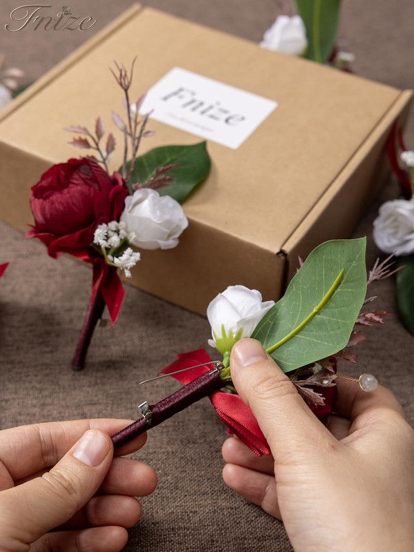 Fnize Boutonniere For Men Set Of 6 Groomsmen Guest Boutonniere Artificial Silk gallery
