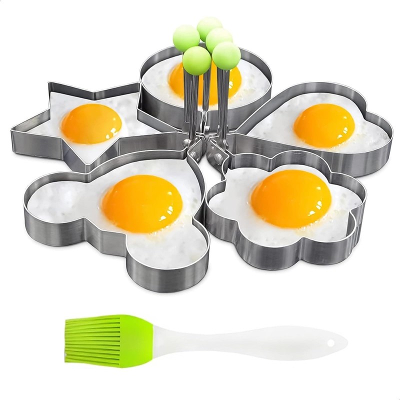 5 Pack Stainless Steel Egg Molds Different Shape Pancake Molds for Omelette