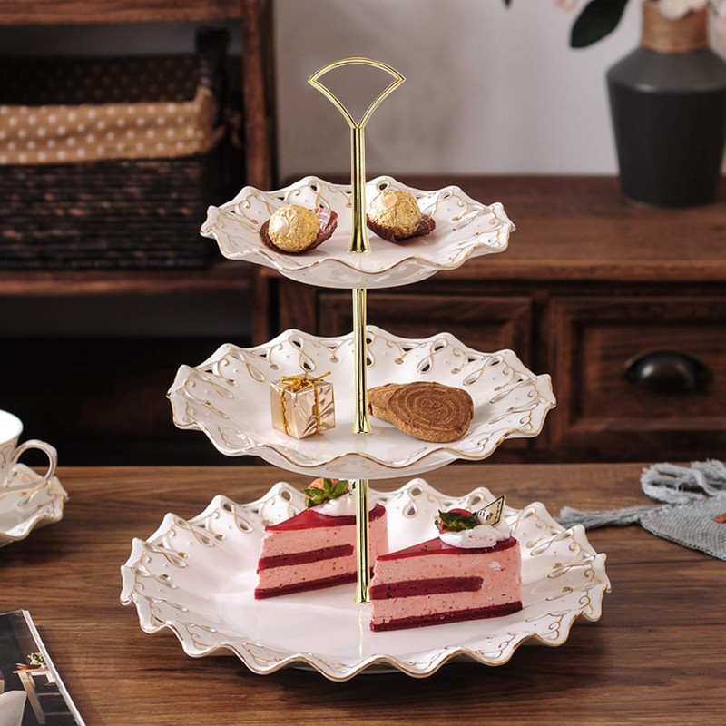 Heavy Metal 3 Tier Cake Stand Holder 14 Inch Fruit Plate Stand Metal Cake gallery