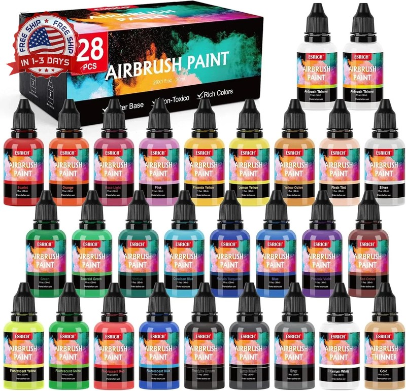 26 Colors Airbrush Paint Set 1 oz Acrylic Water-Based for Crafts Canvas Models