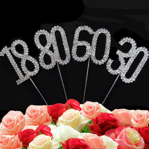 Silver Cake Pick Topper Rhinestone Diamante Diamond for Party Birthday Wedding