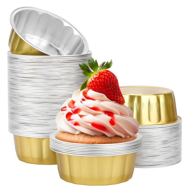 8 oz 100 Pack Aluminum Ramekins, Disposable Ramekins Foil Cups Baking 3.9″ Ra…