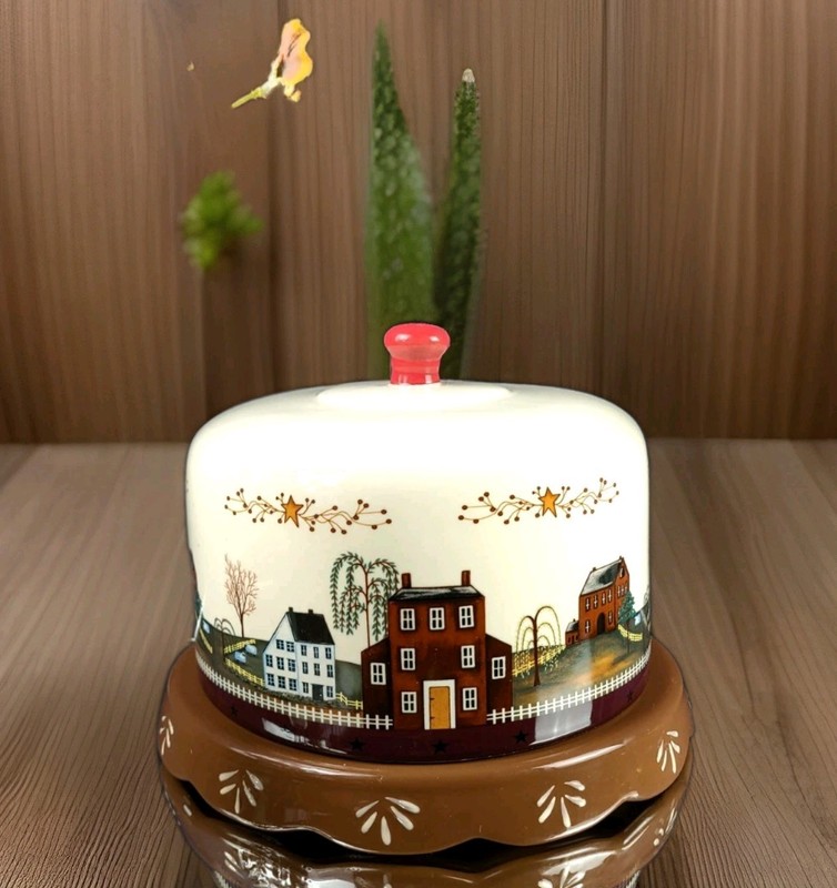 VGT Ceramic Cake or Cheese Cover & Platter, houses/country/farms/Sheep/Autumn gallery