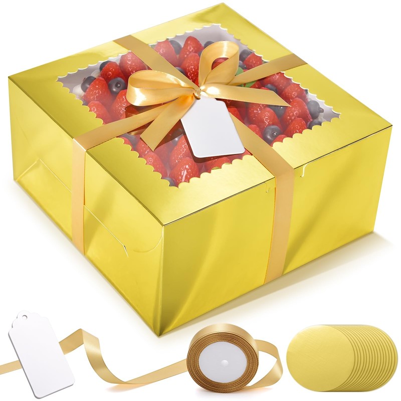 32 PCS 10 Inch Cake Boxes 10x10x5 Inch Bakery Window Cake Boards Carrier Set