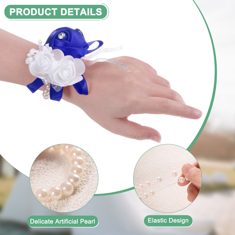 6-Pack Pearl Corsage Wristlet Bracelet for DIY Corsage Supplies [Sapphire Blue] gallery