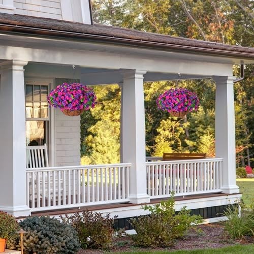 Artificial Fake Hanging Flowers with Basket, Faux Silk Dark Purple Purple-red gallery
