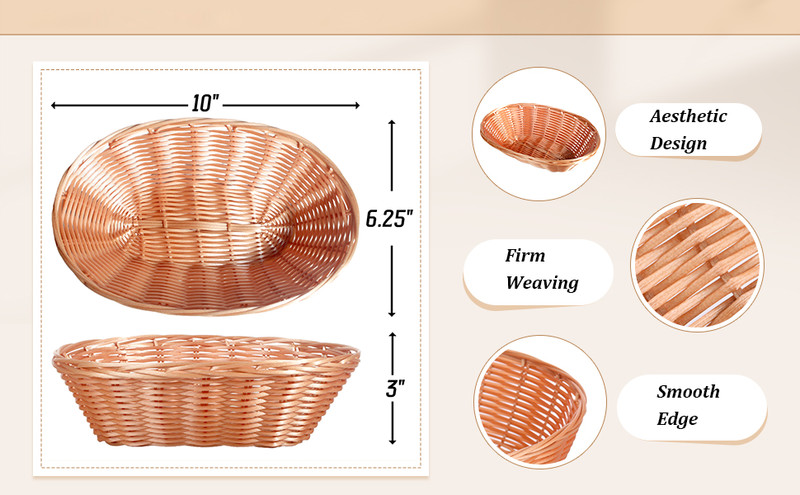 12 Pa Plastic Oval Woven Baskets,10"L x 6"W x 3"H Inch Small Bread and gallery