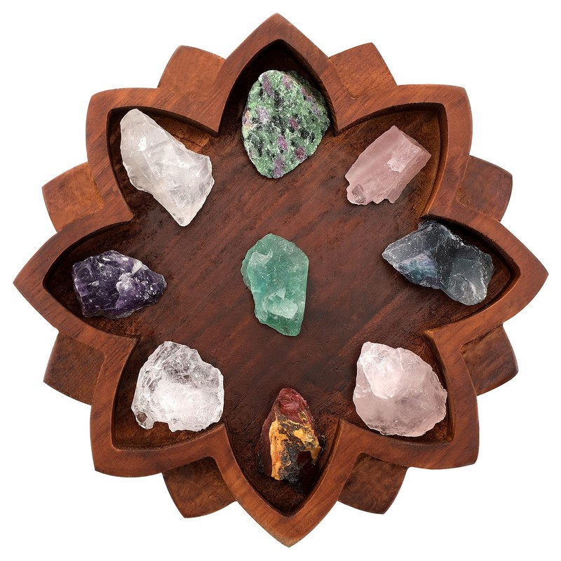Lotus Crystal Tray for Healing Stones Wooden 7.9" x x 1", Brown gallery