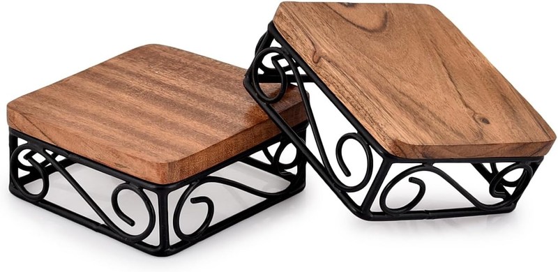 Riser Tabletop Square Dessert Stand Risers with Rustic Brown Wood Top Shelf and gallery