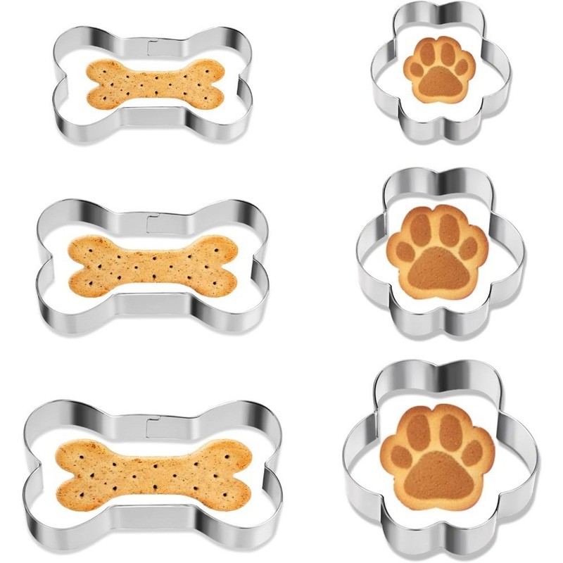 Dog Bone Cookie Cutter Set 3 Sizes Stainless Steel with Paw Print for