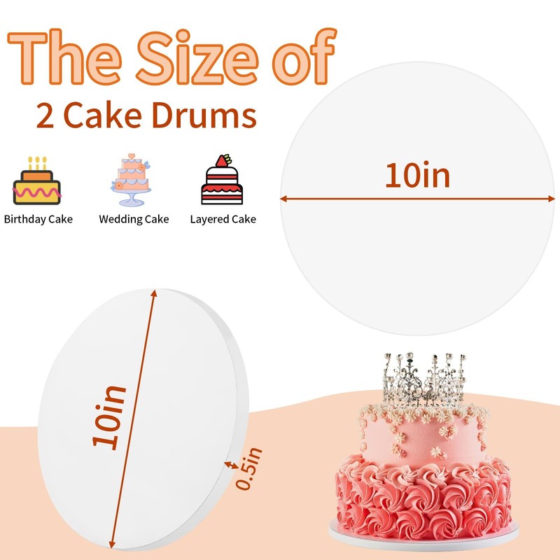 2 PCS White Round Corrugated Thick Cake Board Drums Base 1/2 Inch 10 Inch gallery