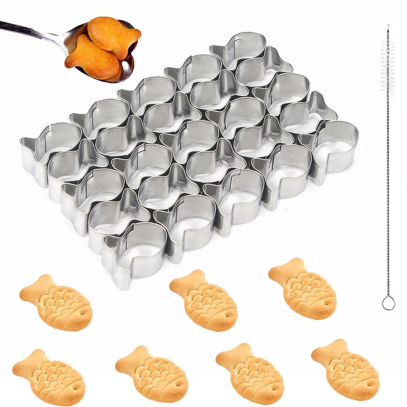 Stainless Steels Goldfish Cracker Cutter, 25 Cavity Fish Cookie Cutter,…