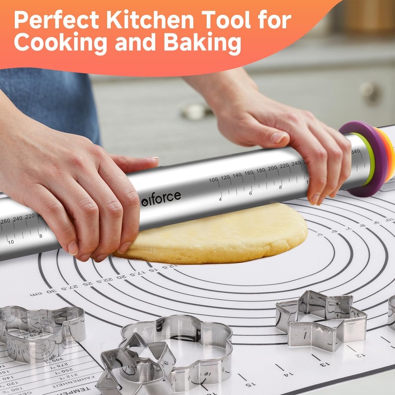 Olforce Stainless Steel Rolling Pin 17IN x 2.5IN x 2.5IN, gallery